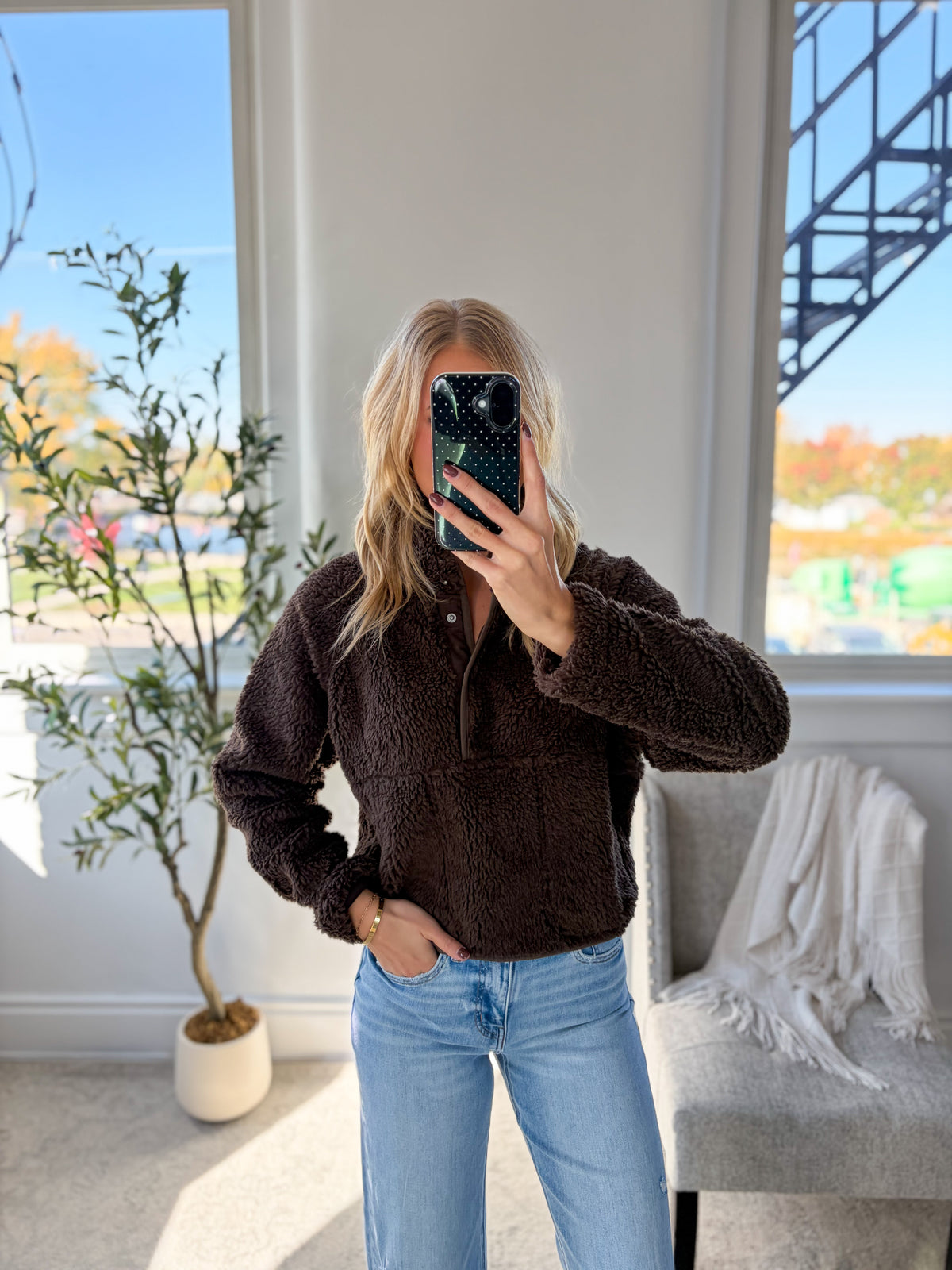 Chocolate Half-Button Sherpa