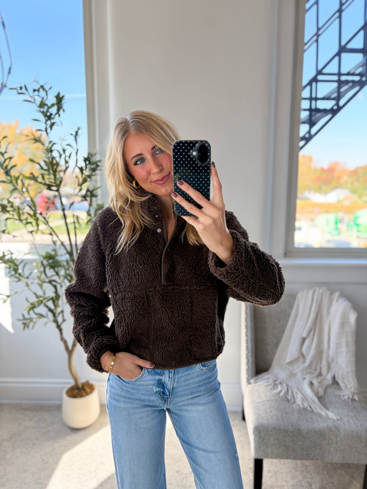 Chocolate Half-Button Sherpa