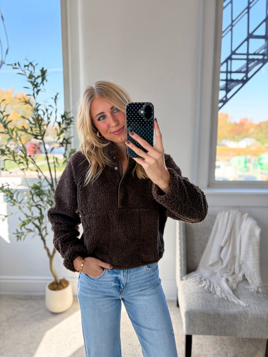 Chocolate Half-Button Sherpa