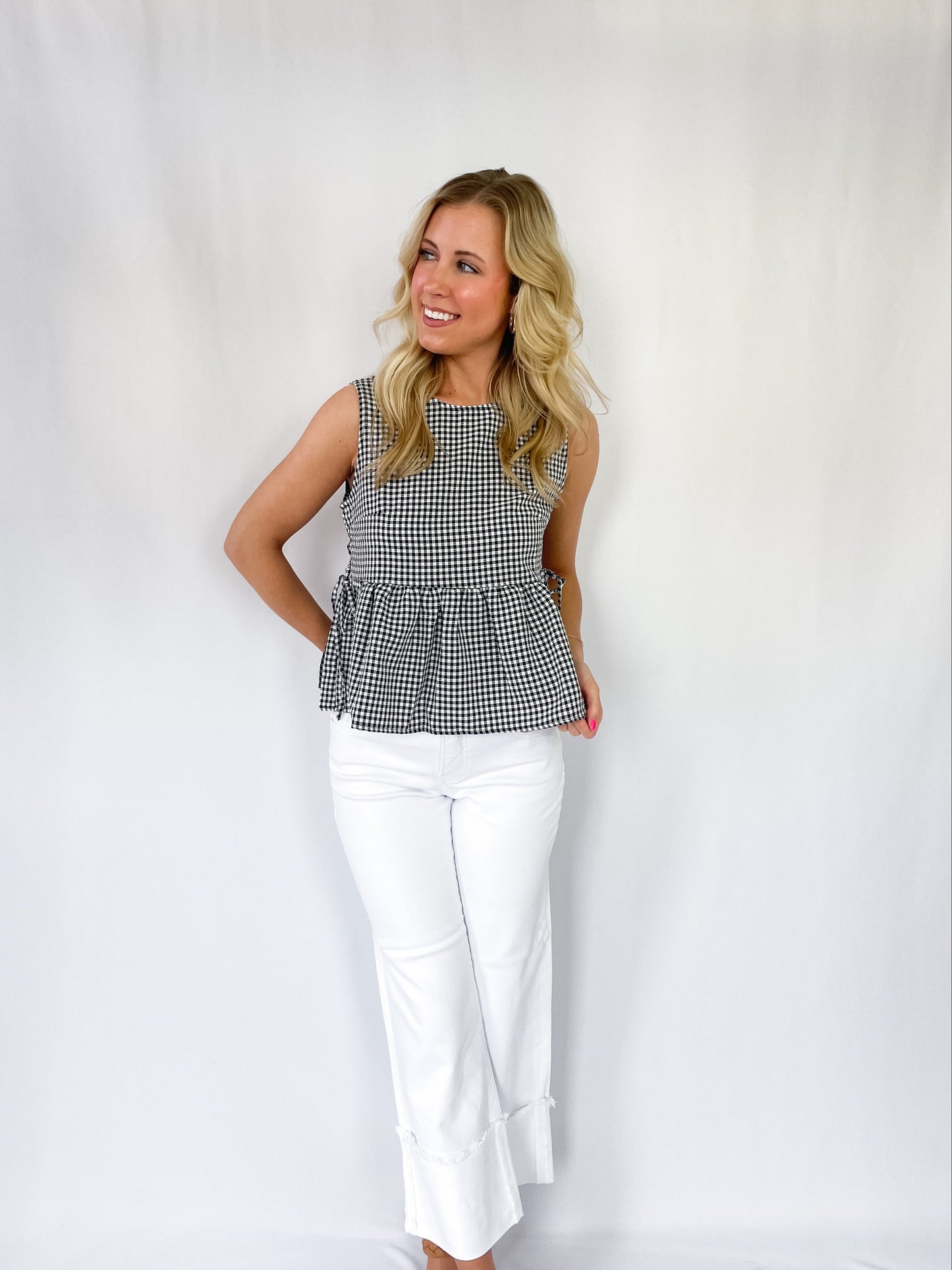 Black Gingham Peplum Top