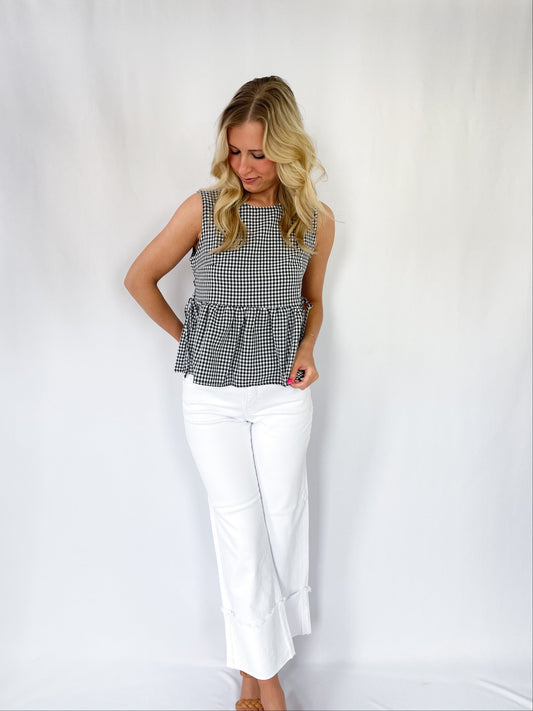 White Mid Rise Crop Wide Cuffed Pants