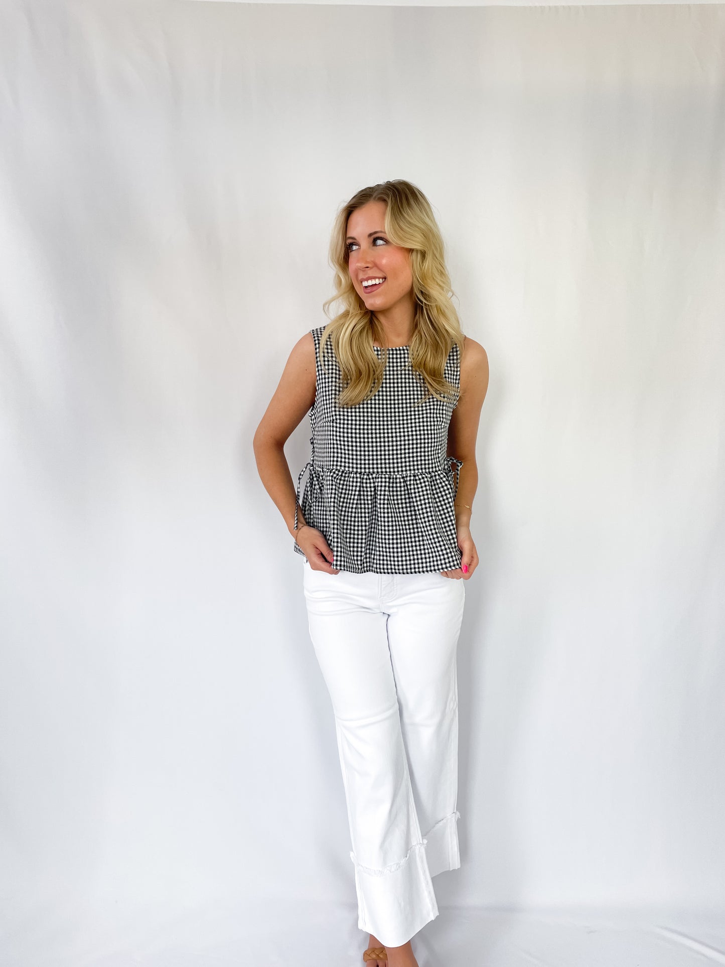 Black Gingham Peplum Top