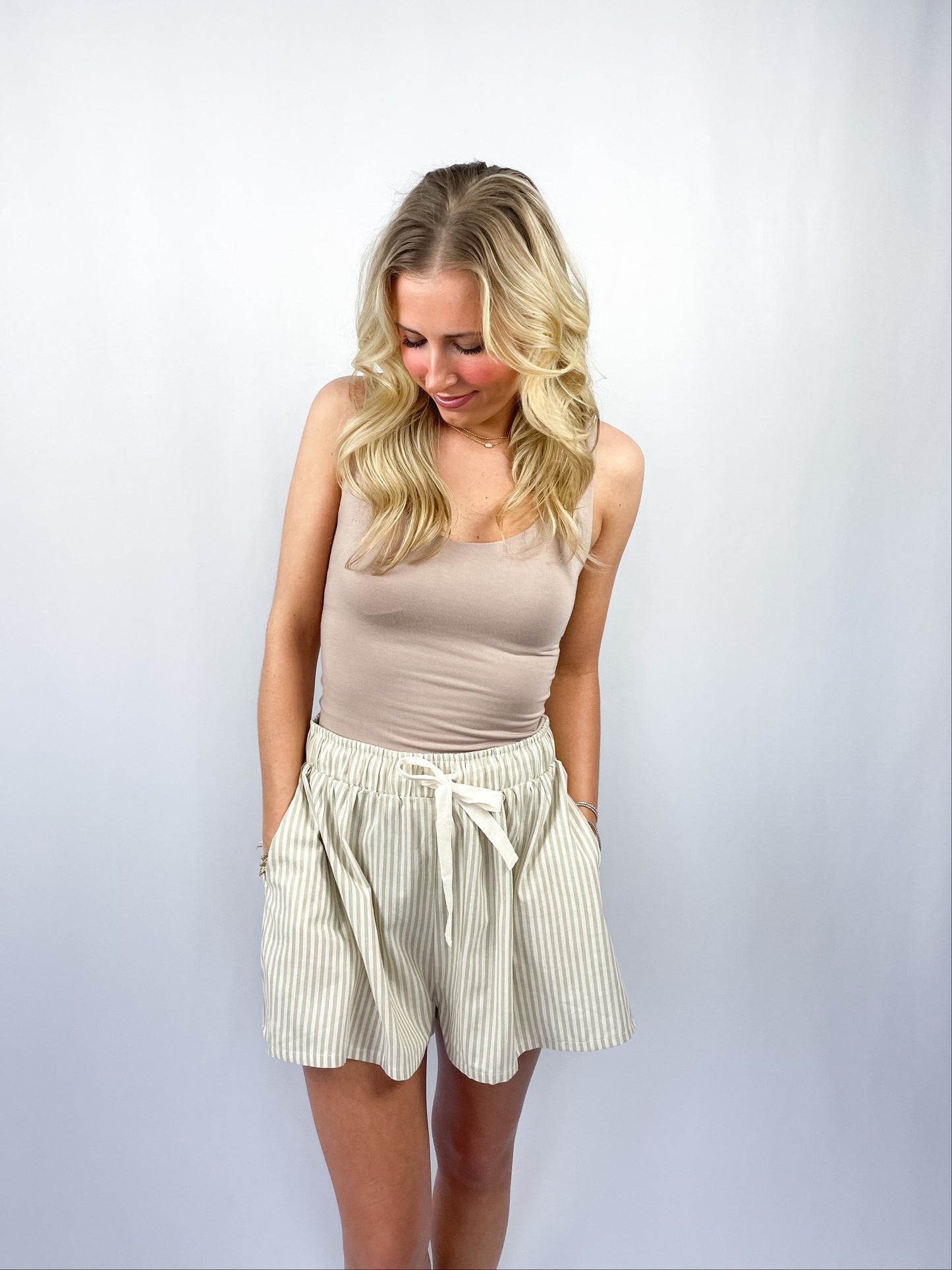 Light Taupe Striped Shorts