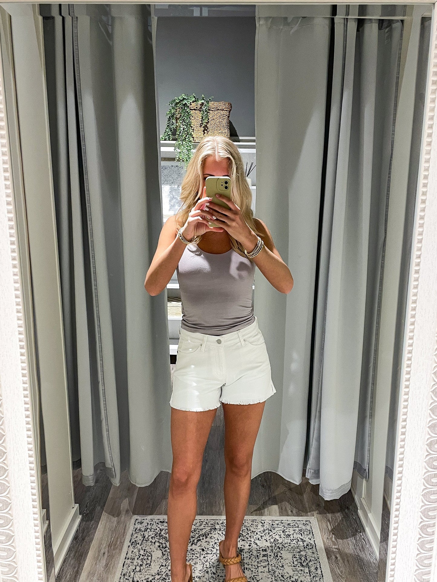 High Rise White Mom Jean Short