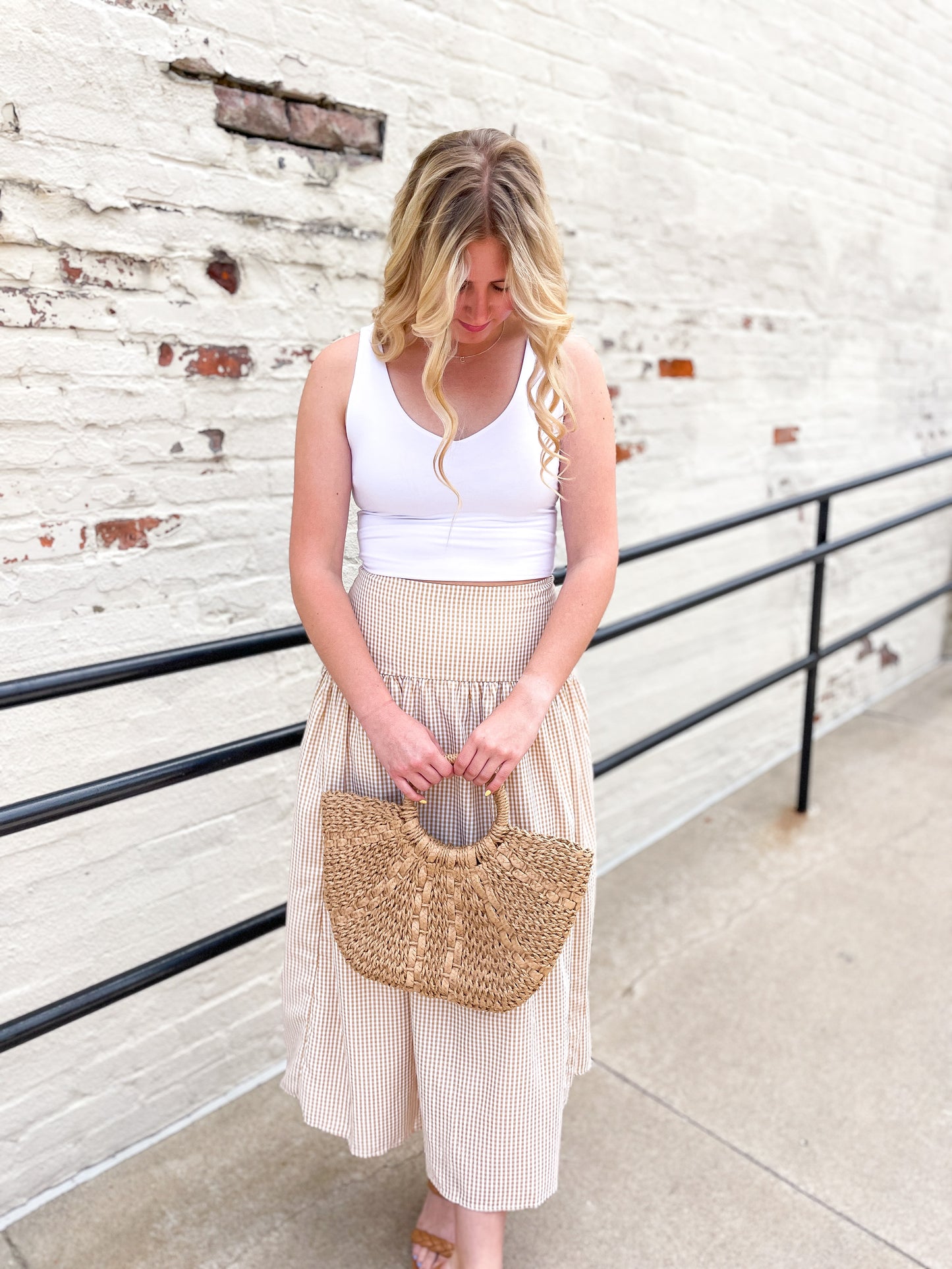 Taupe & Cream Flared Maxi Skirt