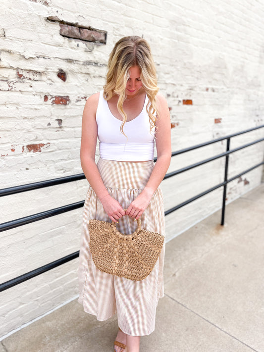 Taupe & Cream Flared Maxi Skirt