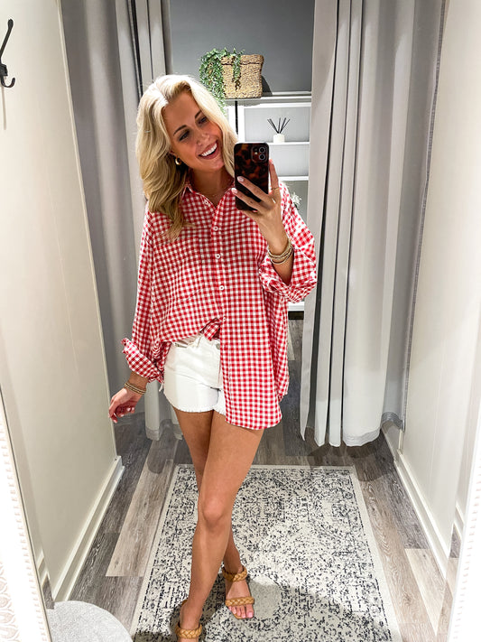 Cherry Gingham Button Down