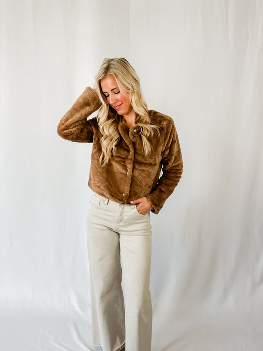 Mocha Faux Fur Cropped Blazer
