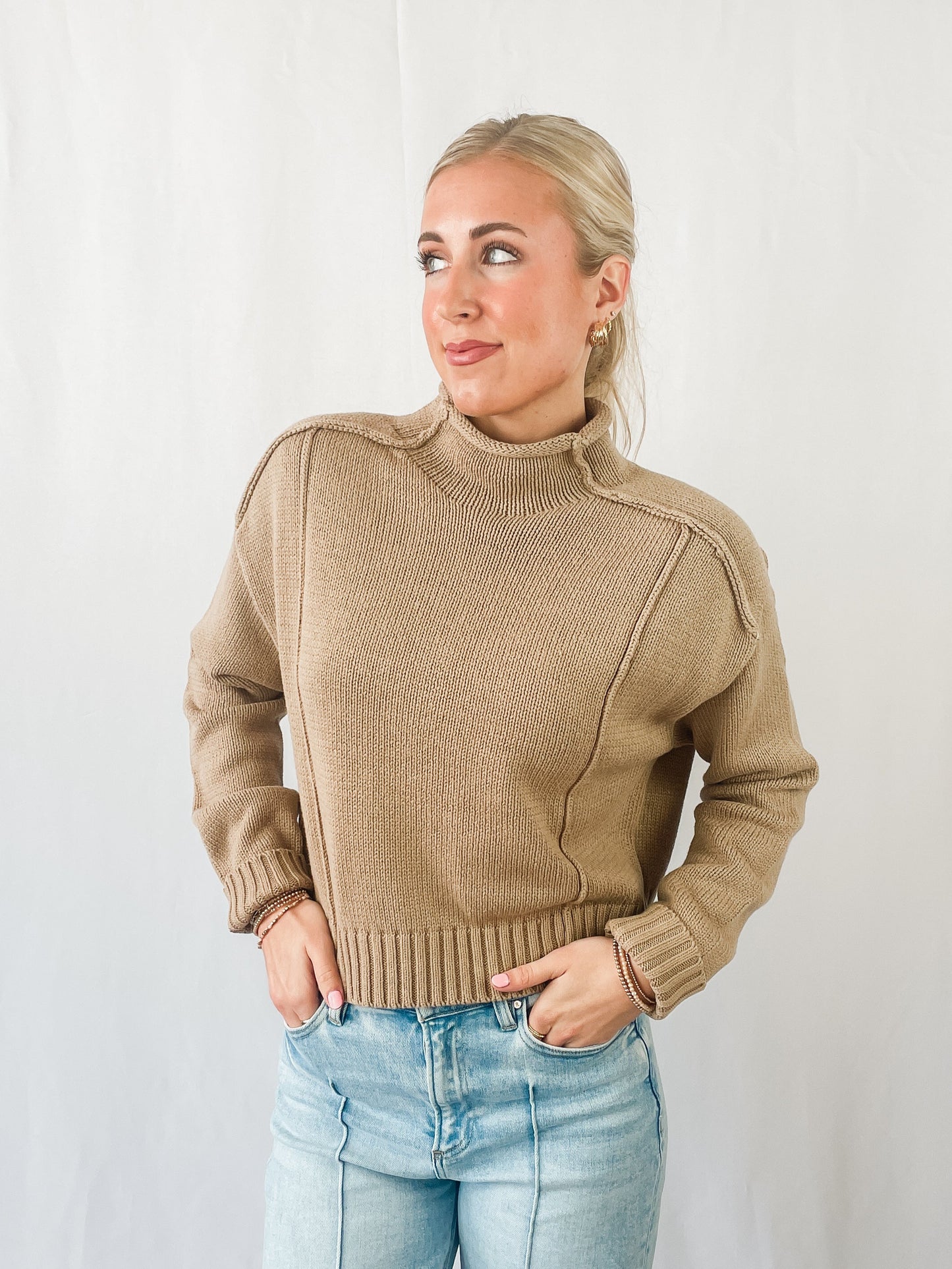 Mock Neck Ribbed Sweater