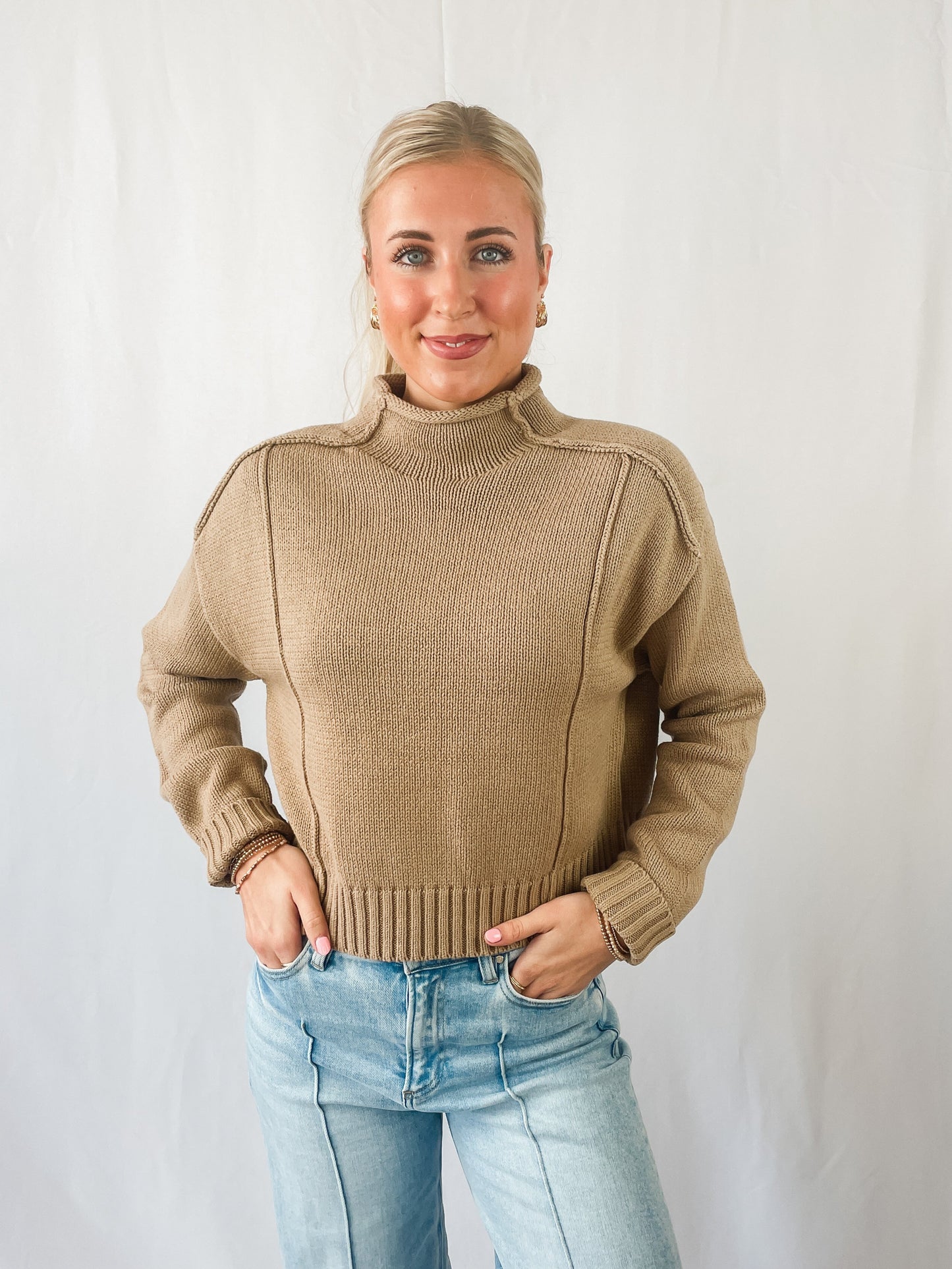 Mock Neck Ribbed Sweater