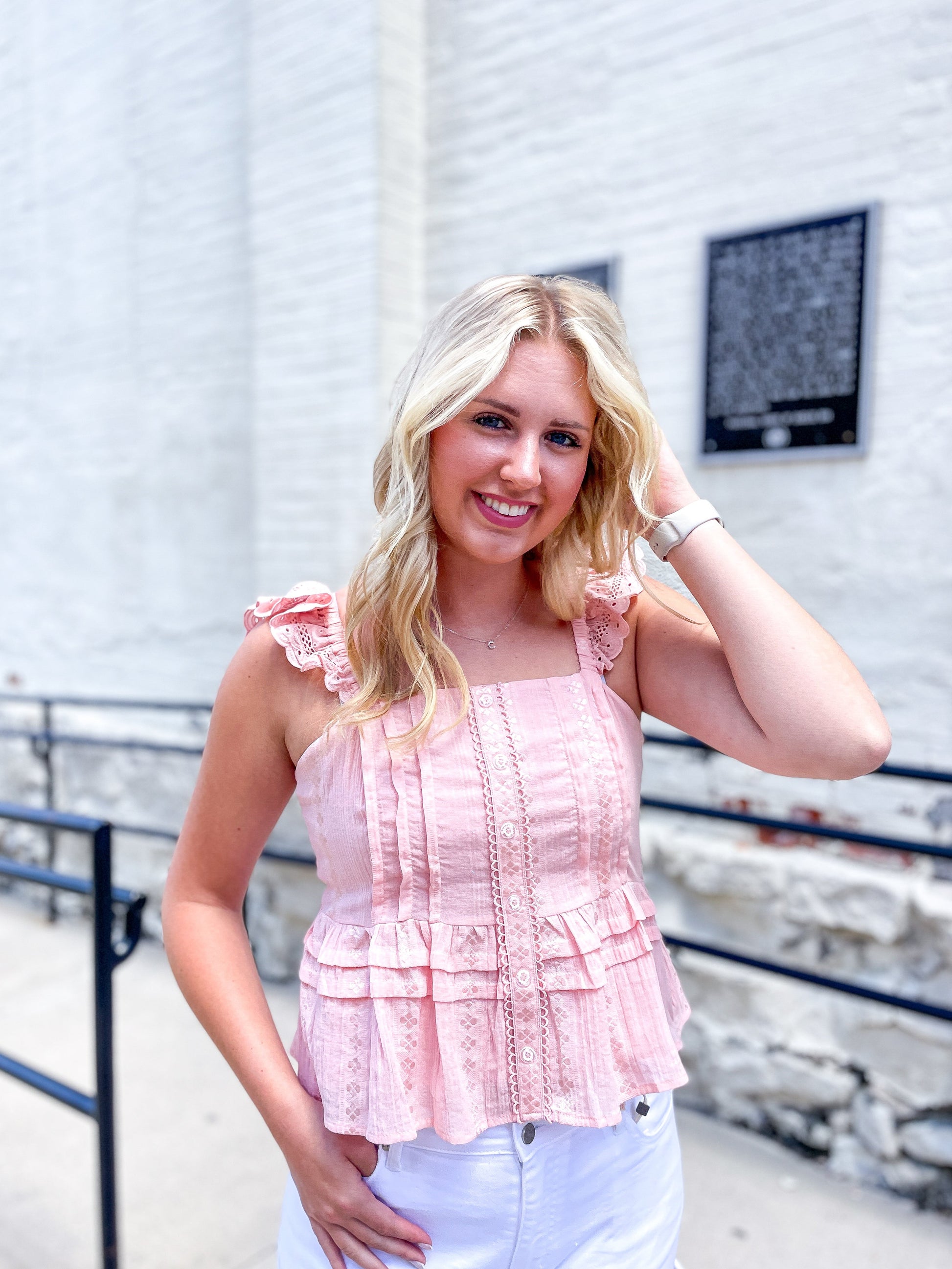 Pink Blush Eyelet Top