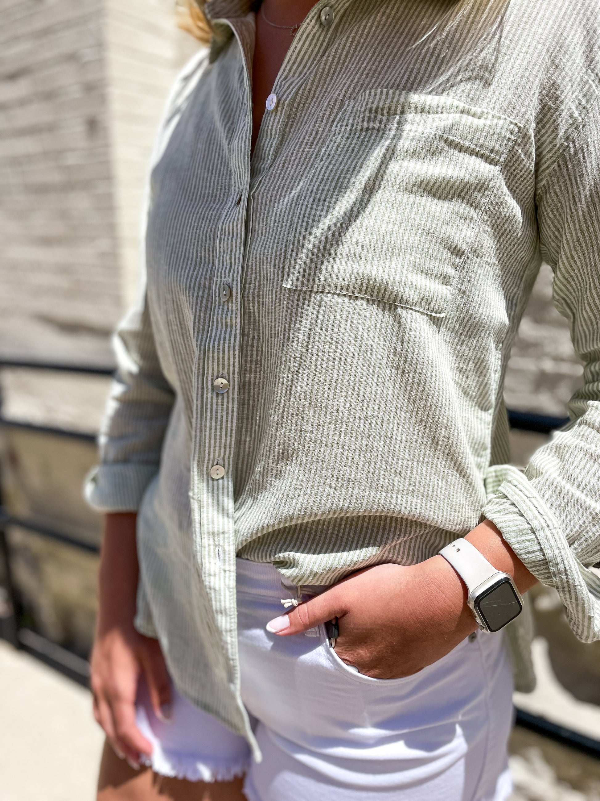 Key Lime Linen Button Down