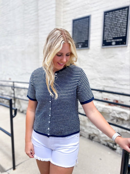 Navy Short Sleeve Essential Button Down