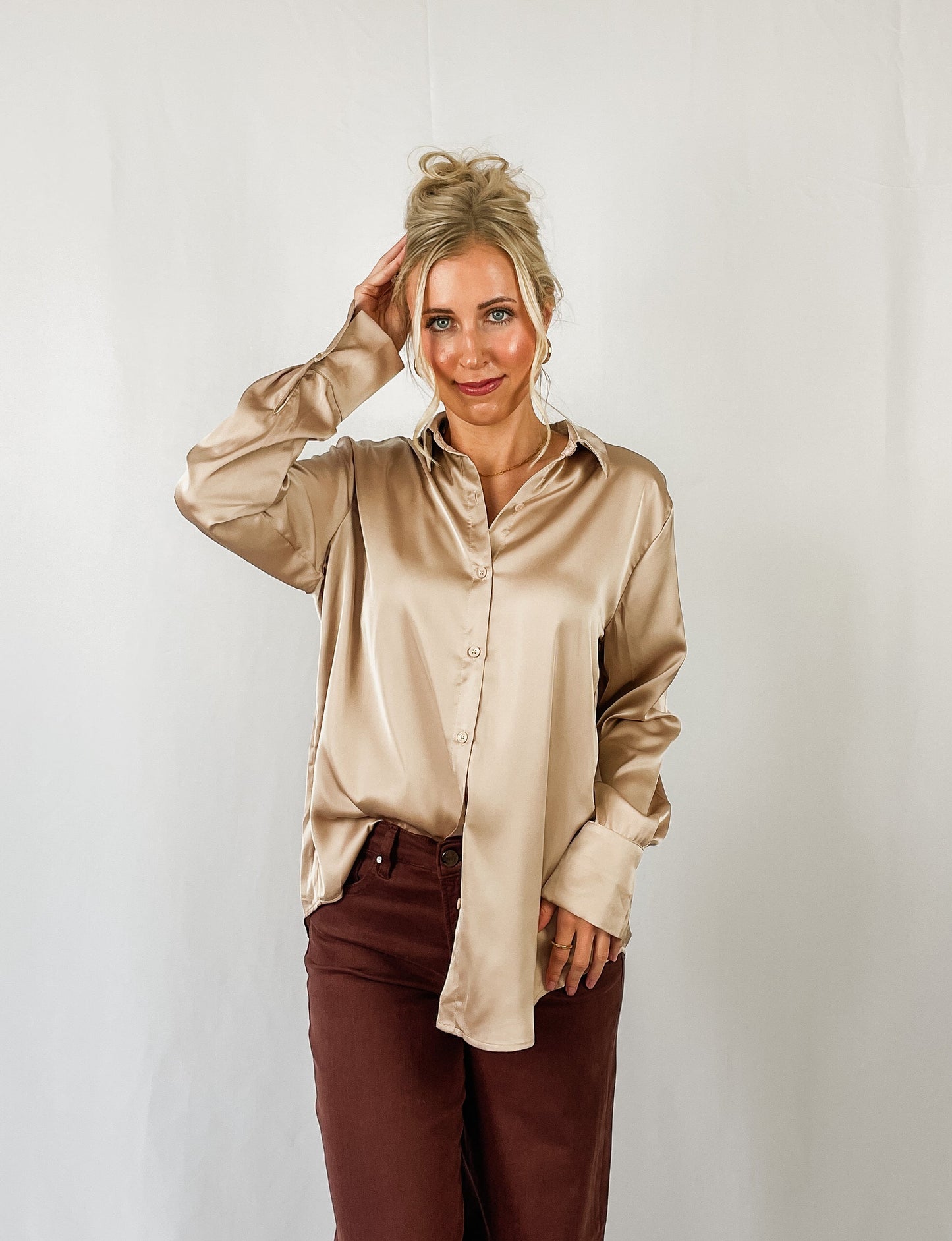 Champagne Silky Button Down