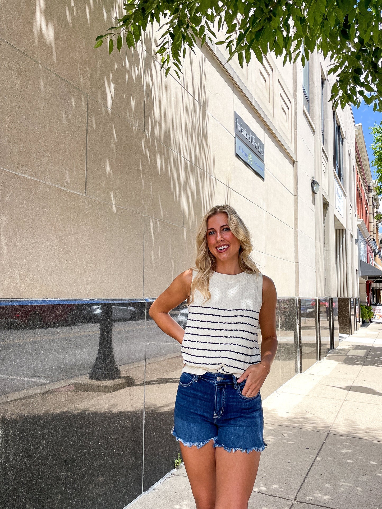 Navy & Cream Textured Knit Tank