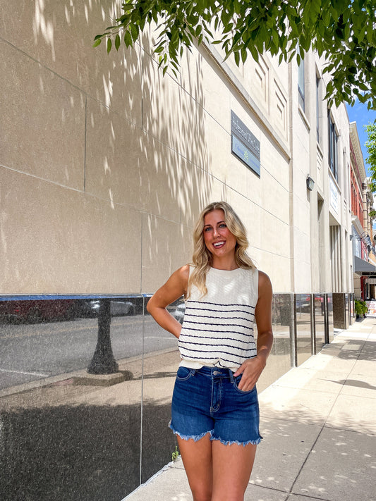 Navy & Cream Textured Knit Tank