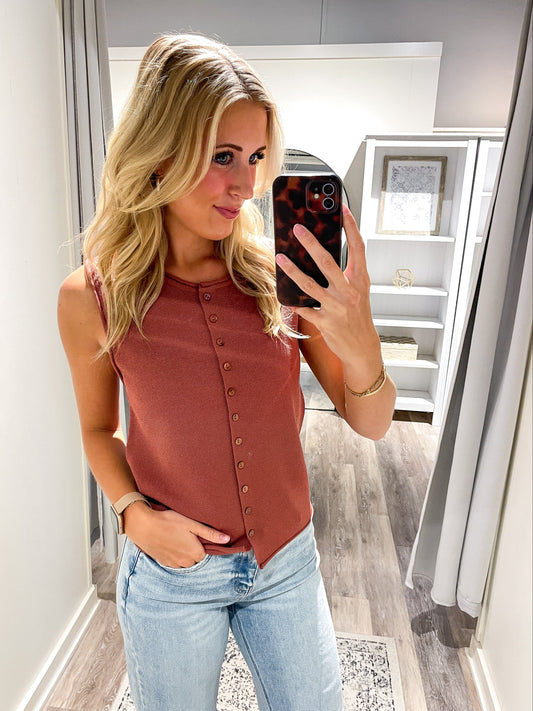 Terracotta Button Up Tank