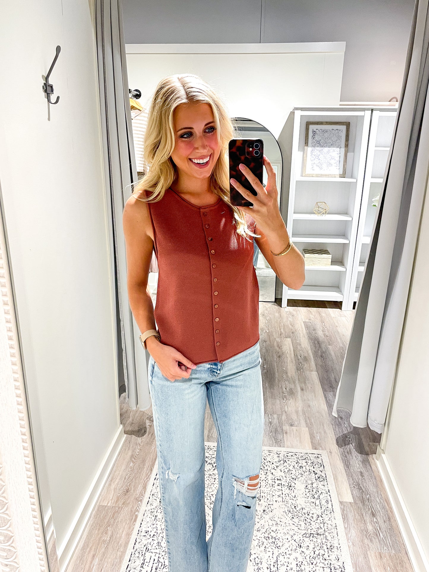 Terracotta Button Up Tank
