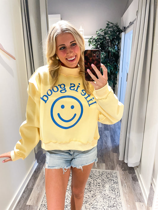 'LIFE IS GOOD' Reversible Mock-Neck