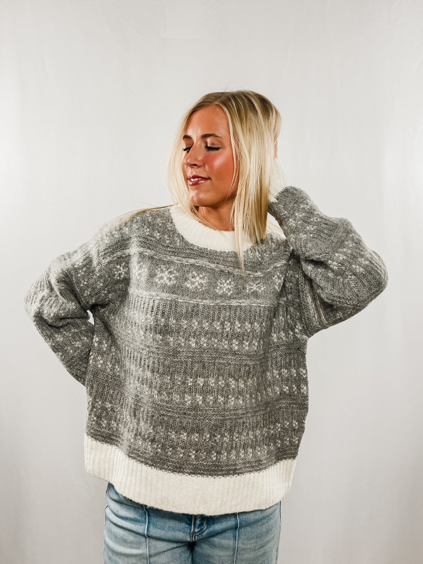 Grey Knit Sweater with Contrast