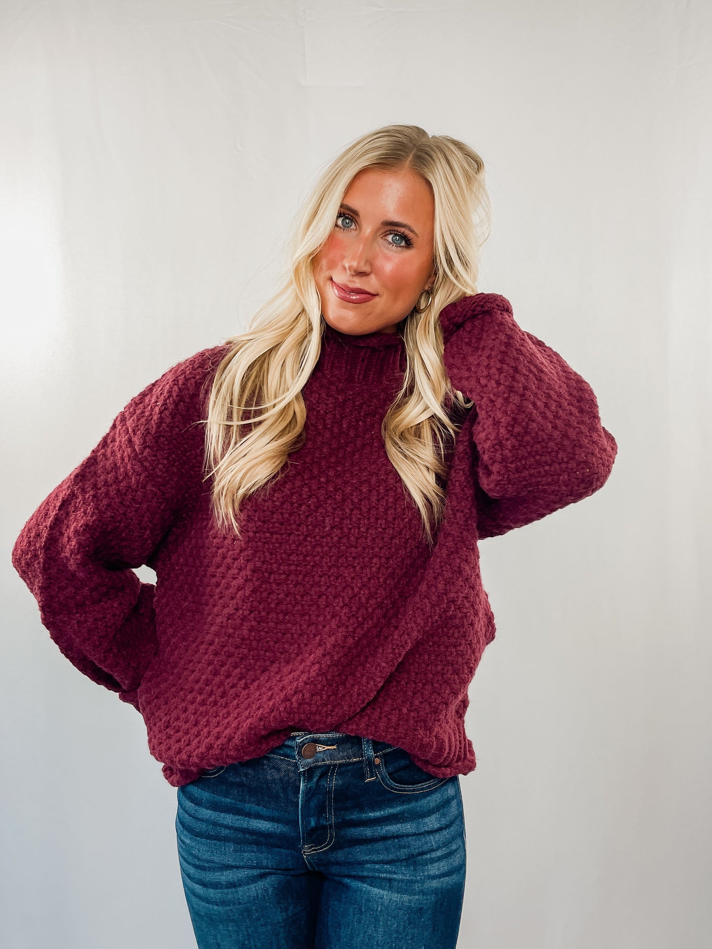 Wine Mock Neck Sweater