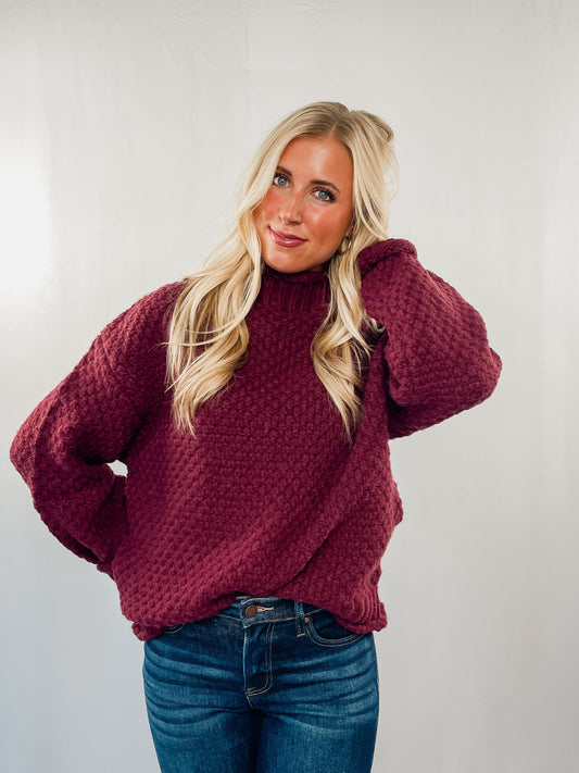Wine Mock Neck Sweater