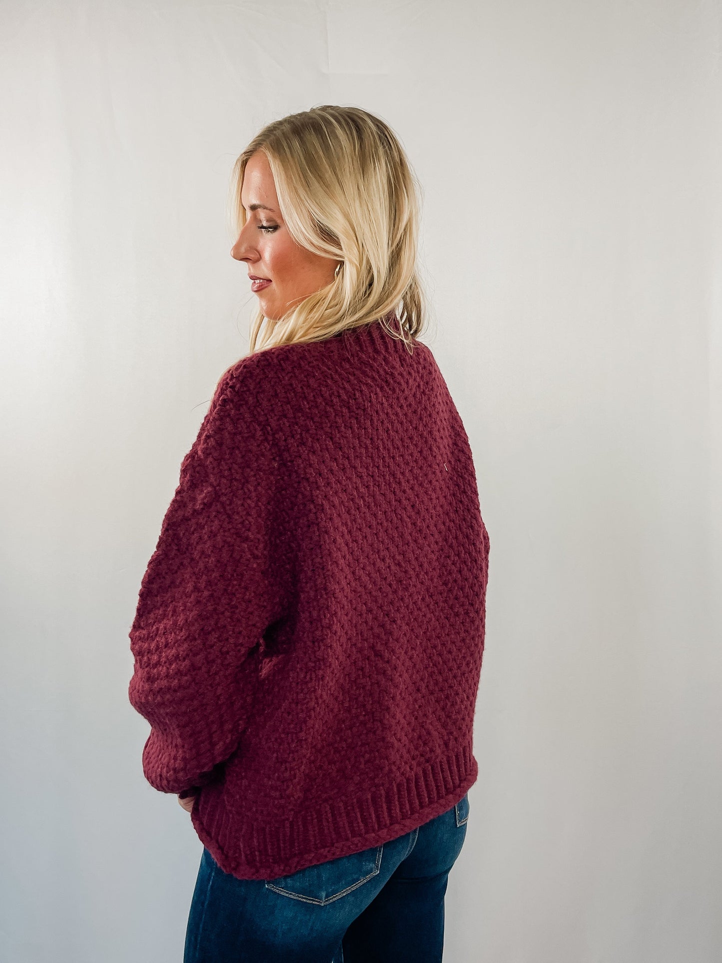Wine Mock Neck Sweater