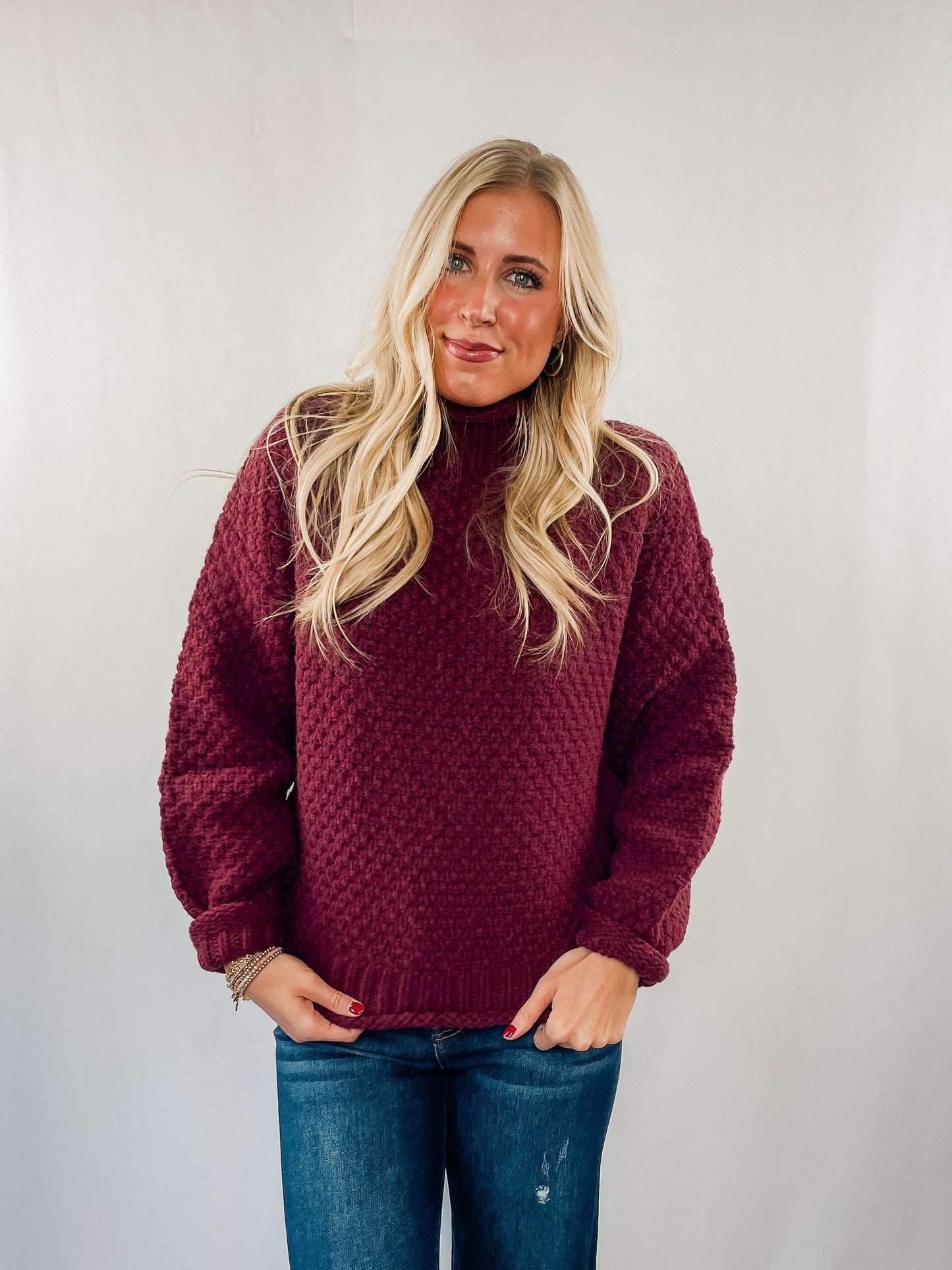 Wine Mock Neck Sweater