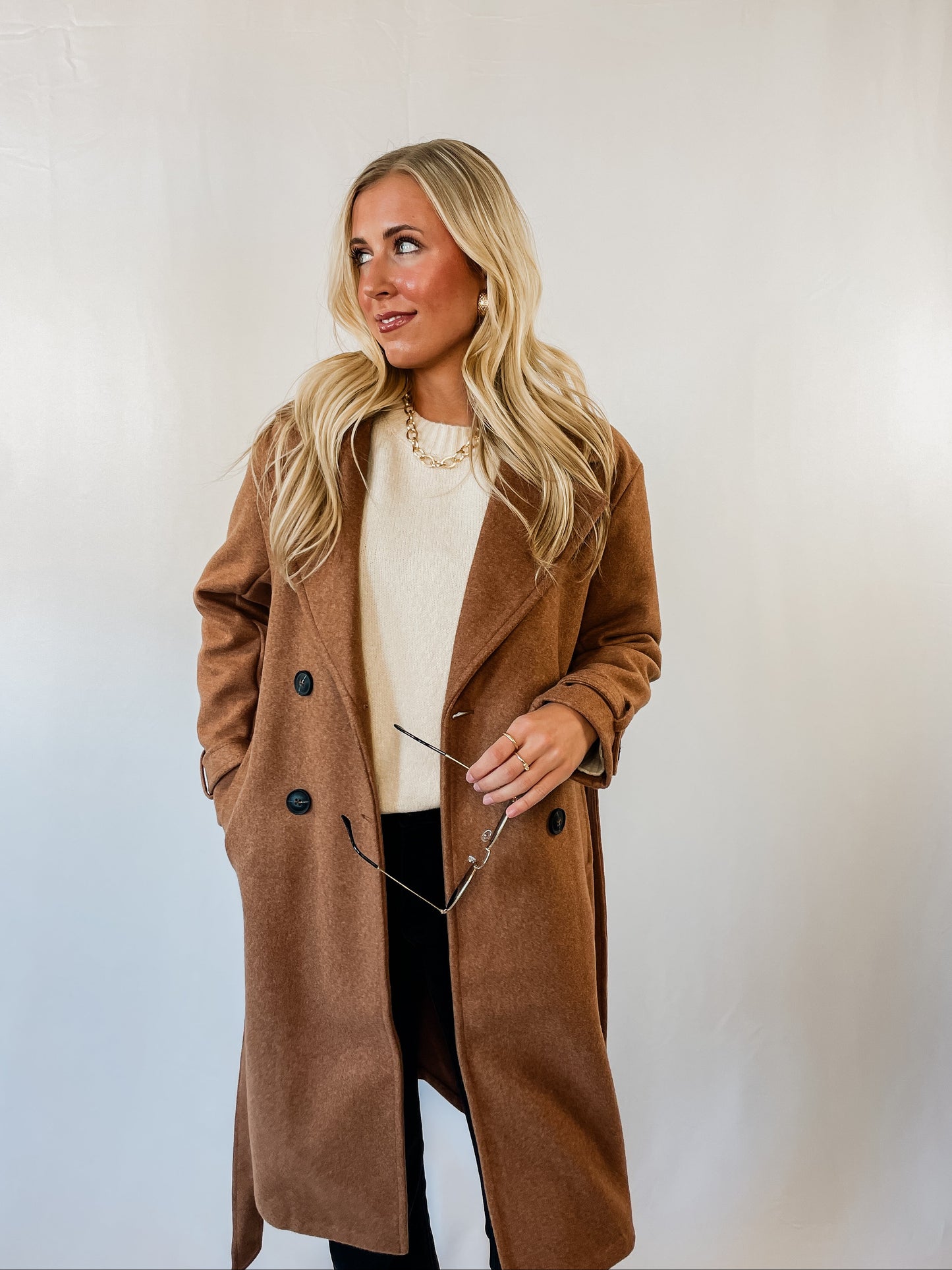 Double Breasted Belted Wrap Coat (Dark Khaki)