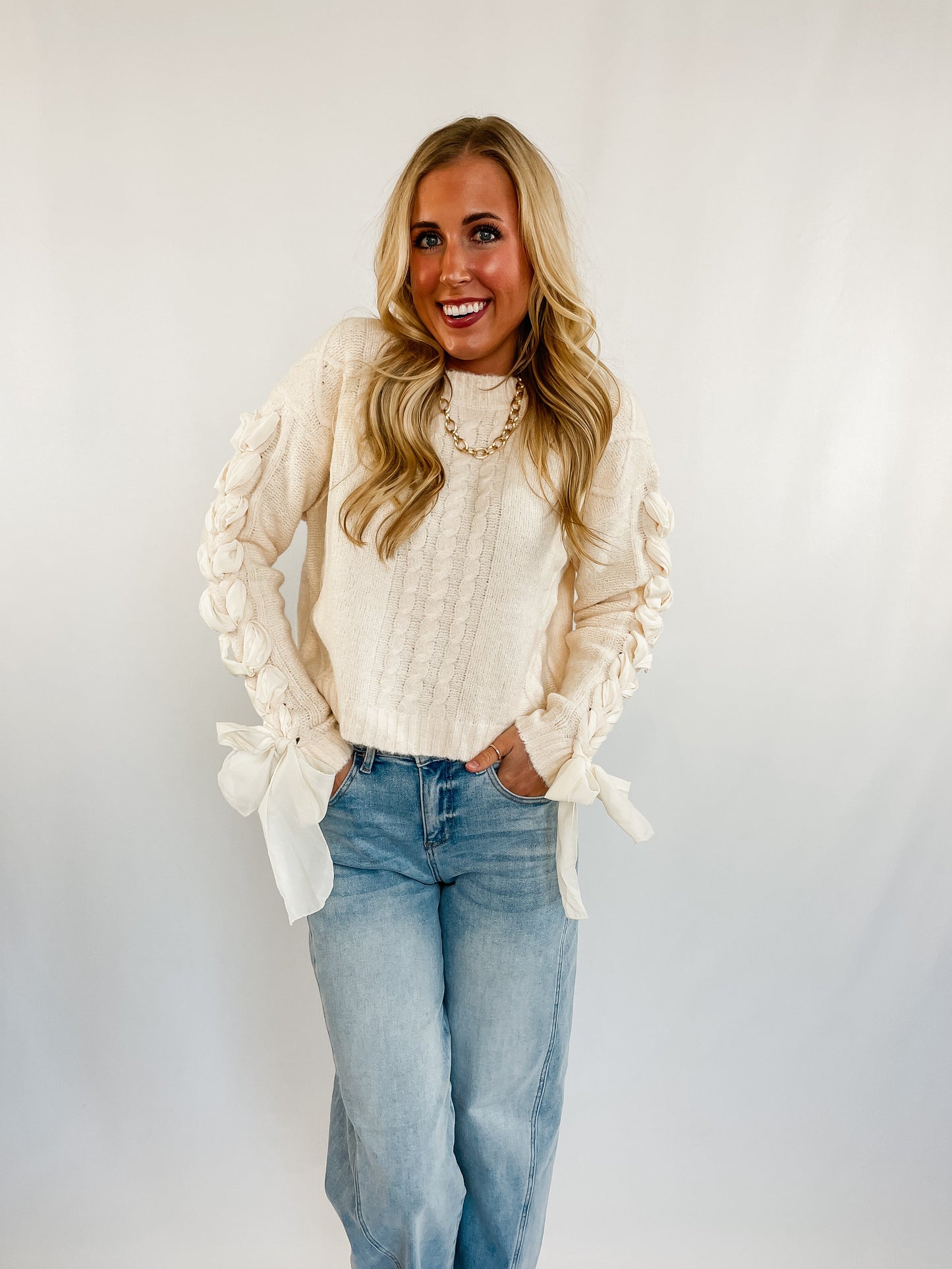 Crystal Sweater With Bow Detail