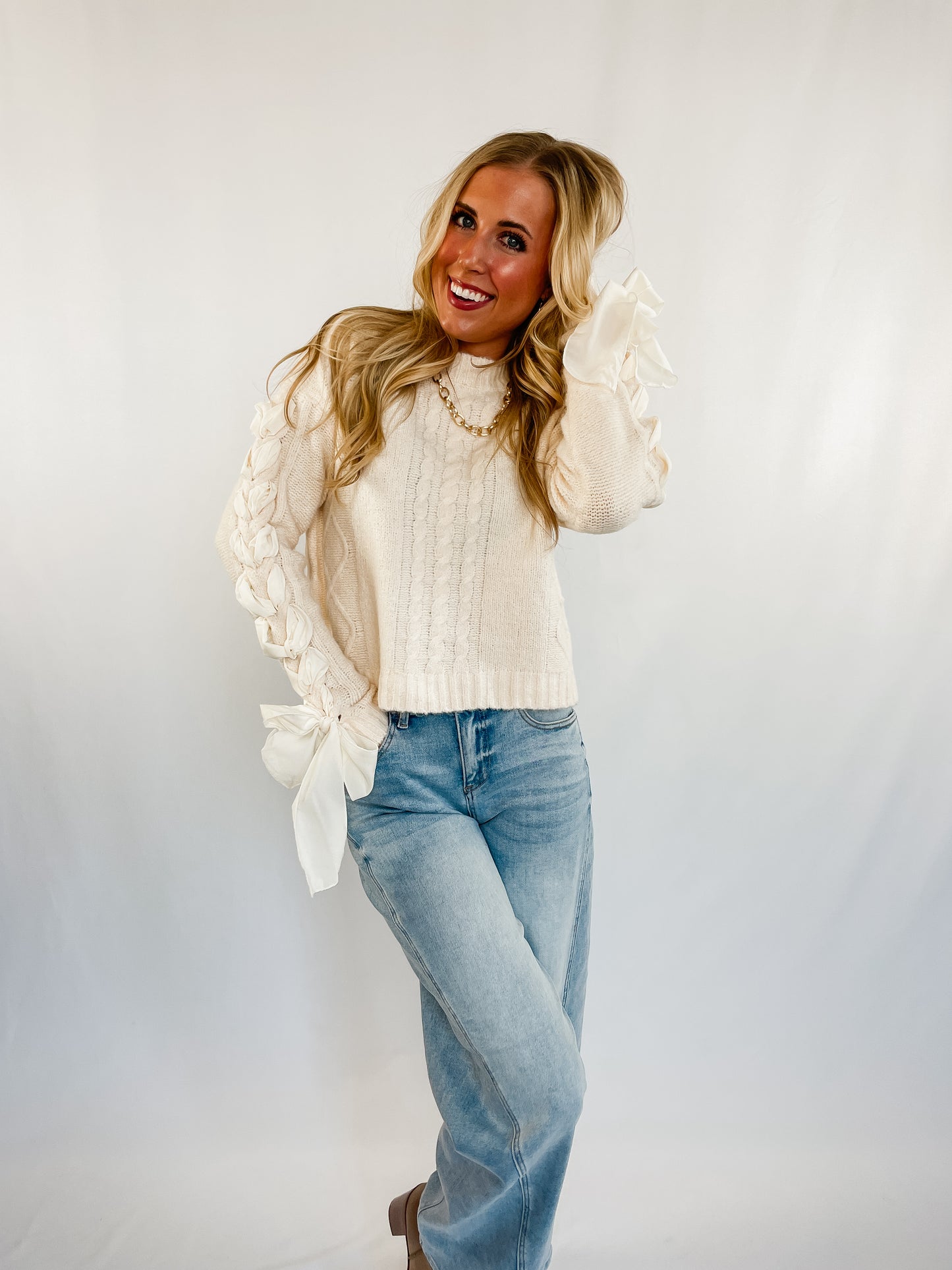 Crystal Sweater With Bow Detail