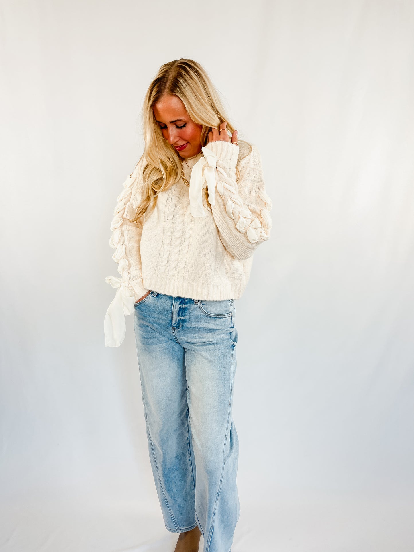 Crystal Sweater With Bow Detail