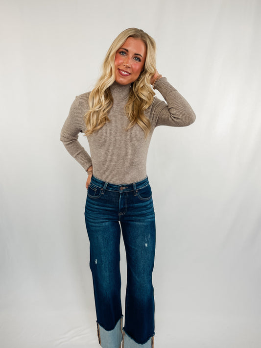 Latte Mock Neck Ribbed Top