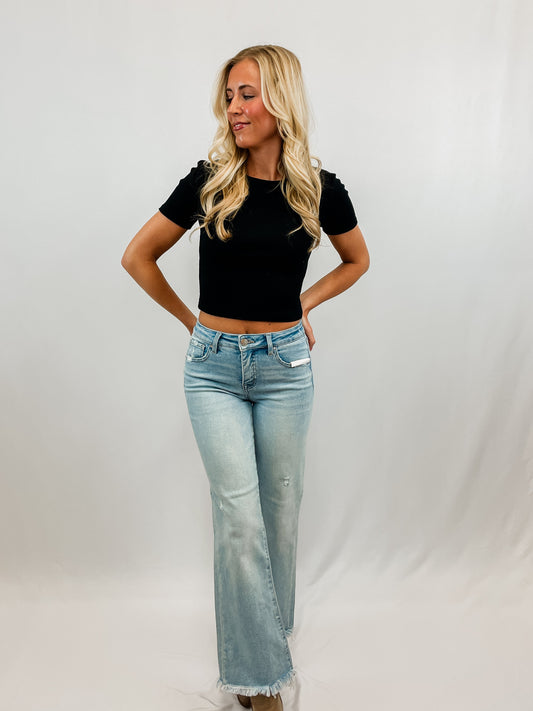 Mid Rise Ankle Straight Fray Hem