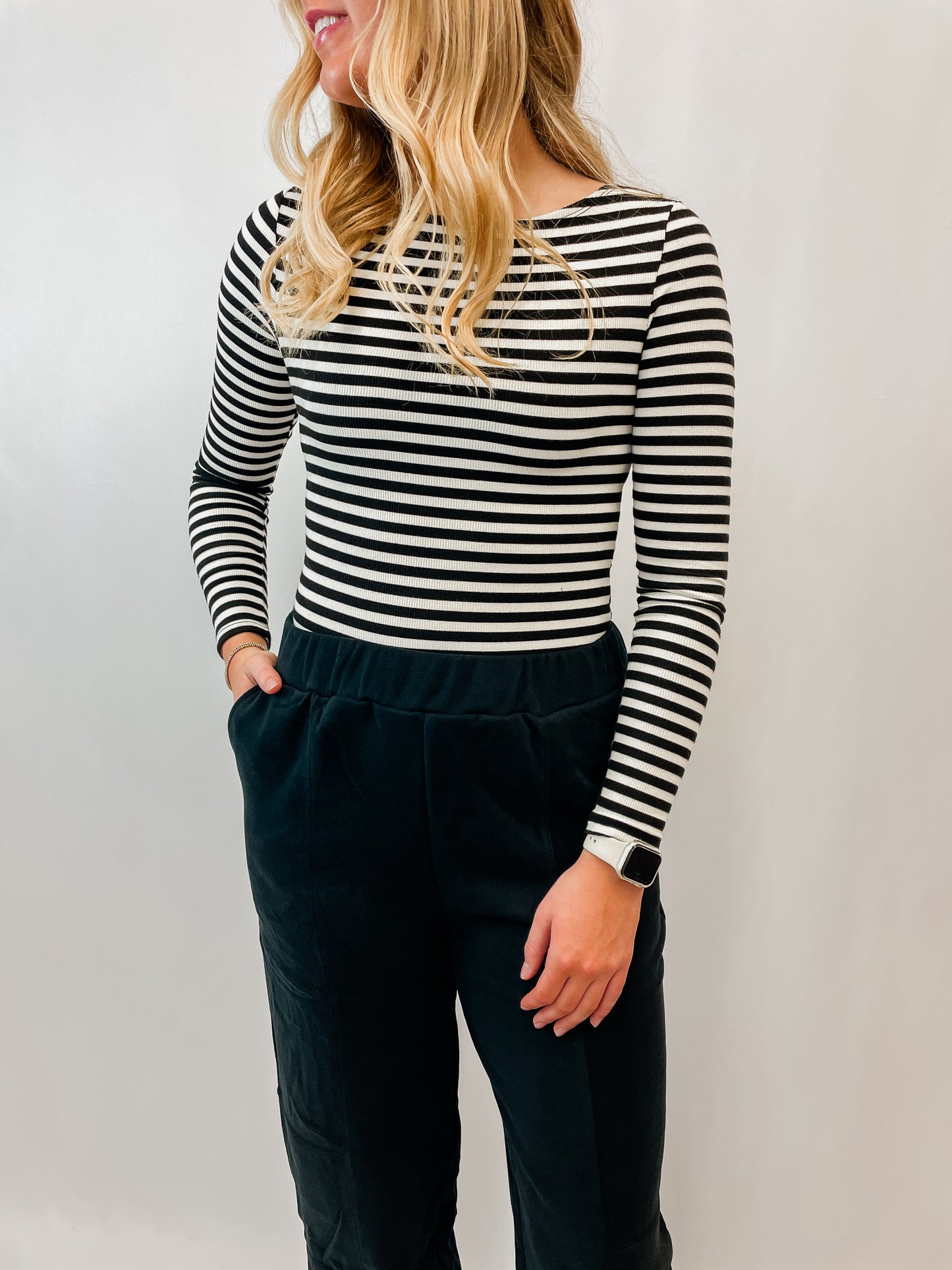 Boat Neck Stripe Rib Top