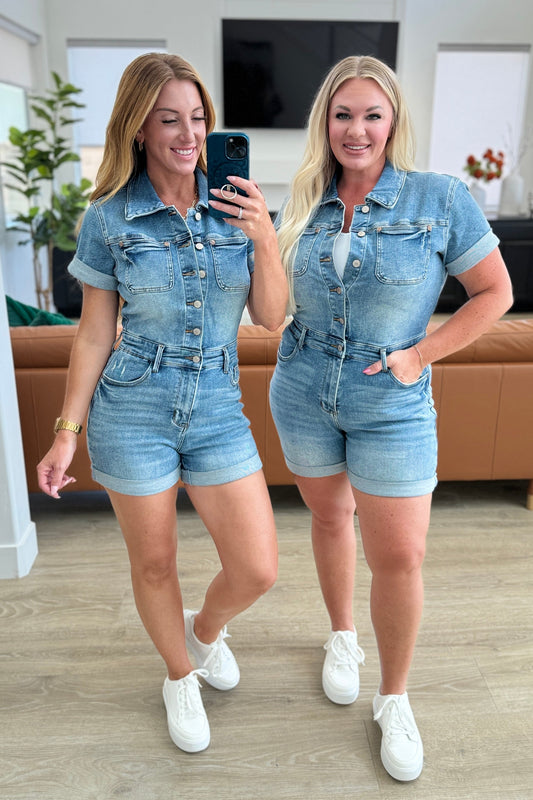 Delia High Denim Romper