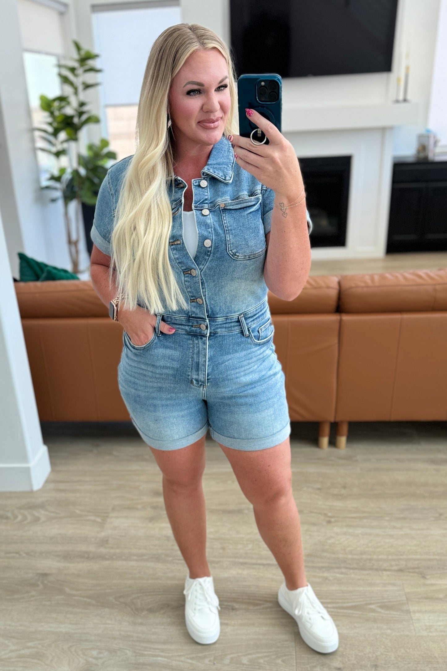 Delia High Denim Romper