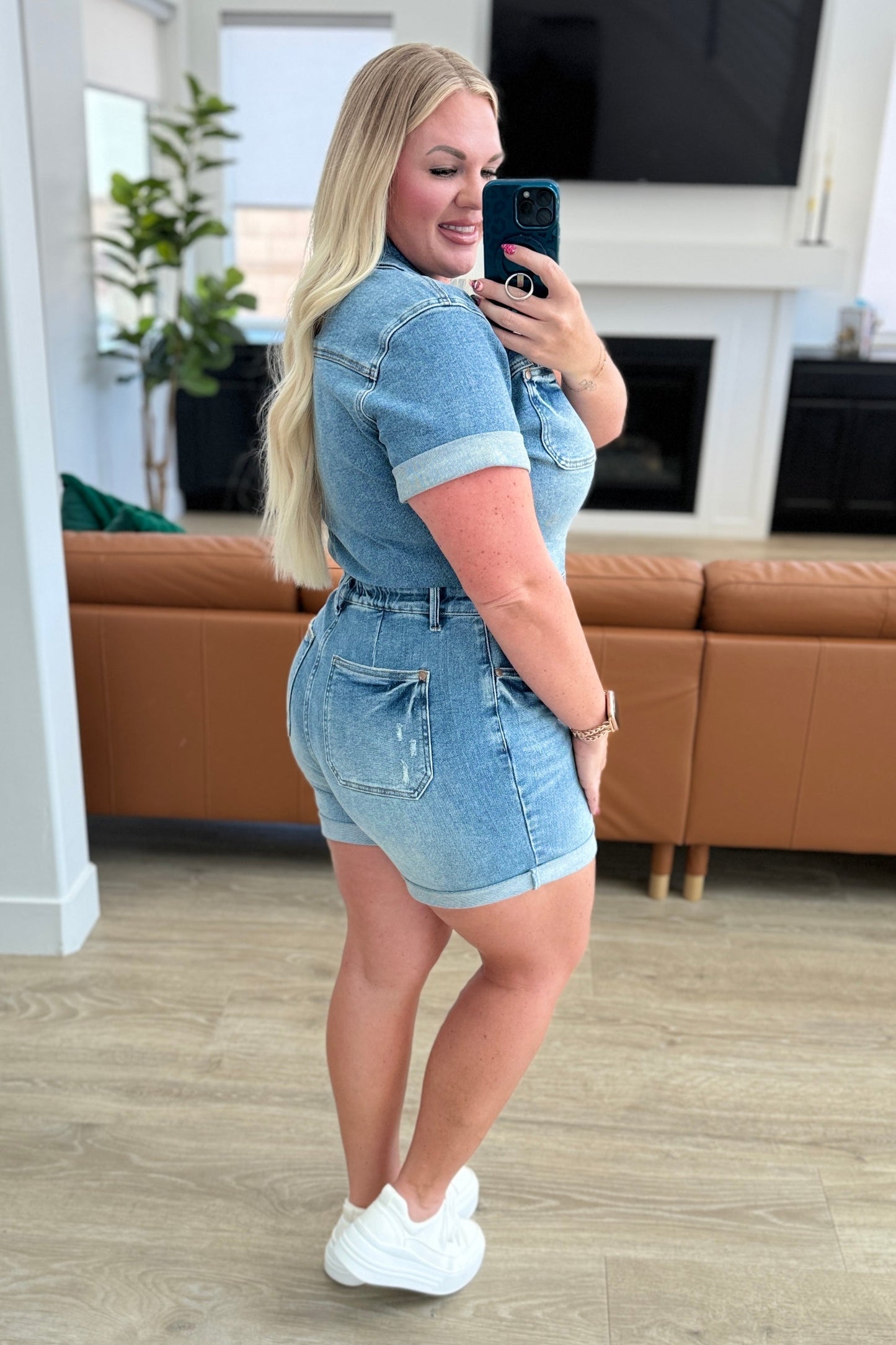 Delia High Denim Romper