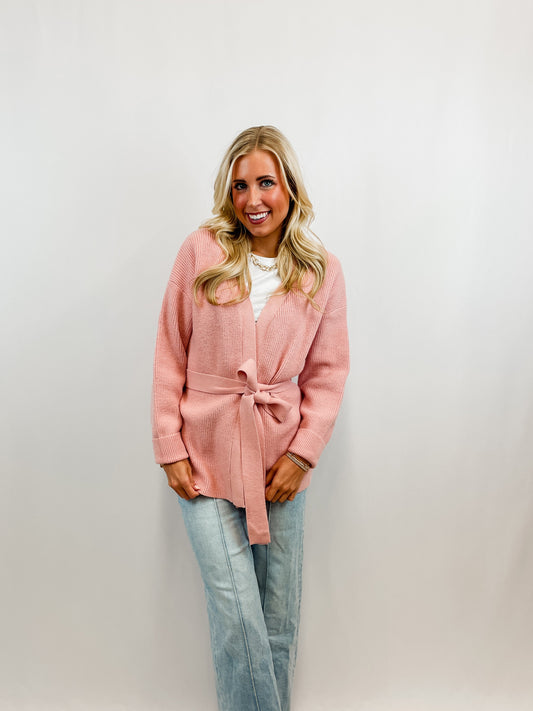 Baby Pink Tie Cardigan