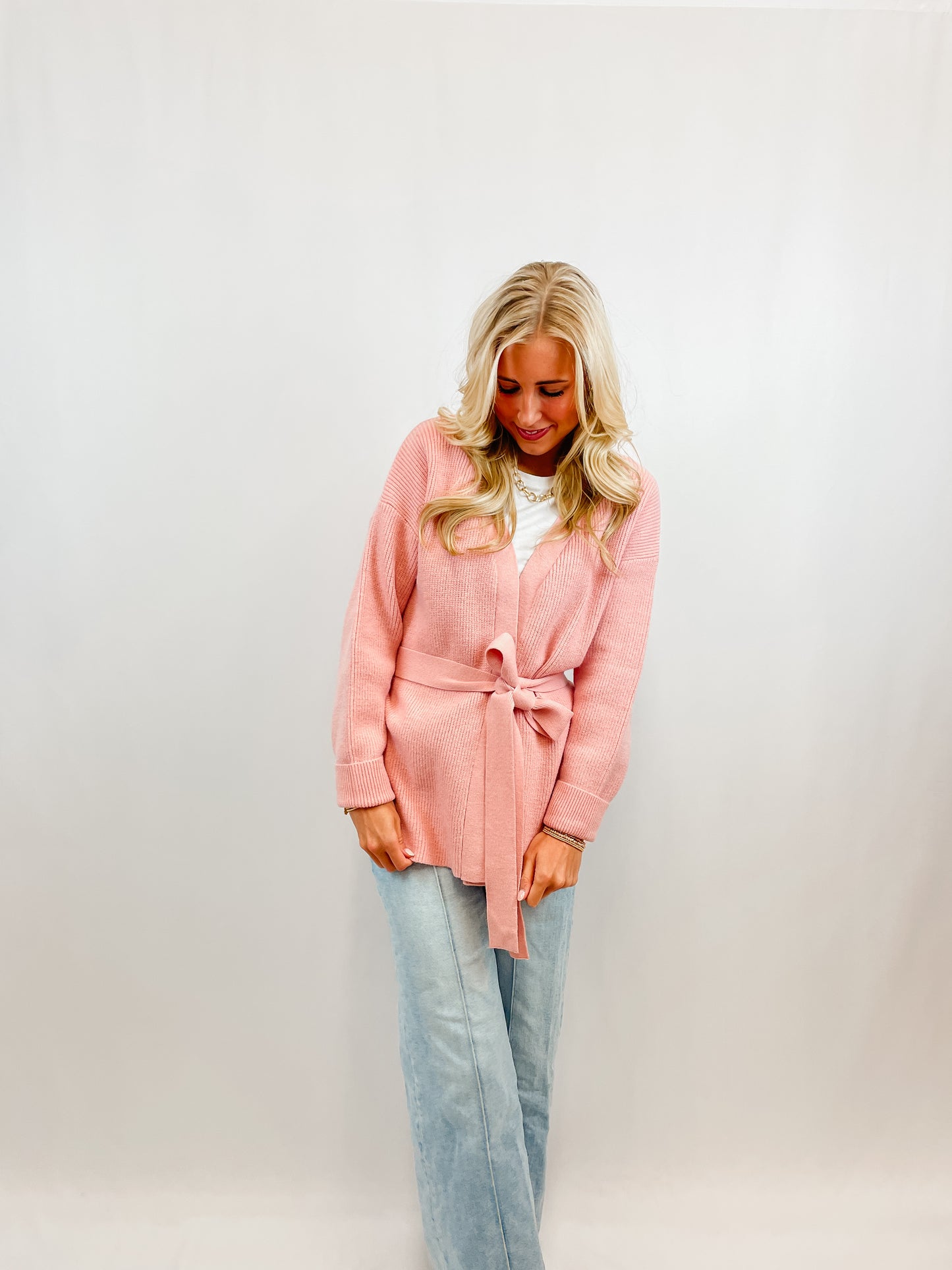 Baby Pink Tie Cardigan