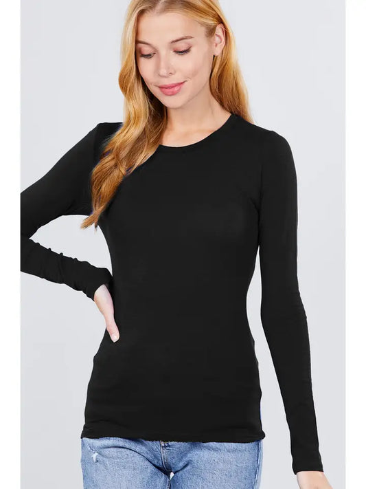 Long Sleeve Crew Neck Cotton Spandex Jersey Top