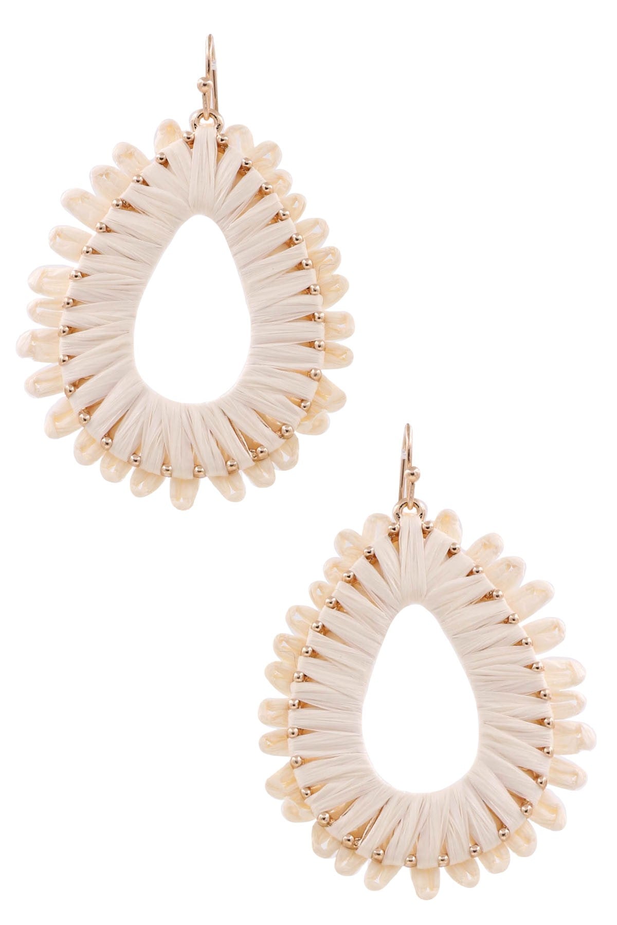 Paper Raffia Teardrop Dangle Earrings- Ivory