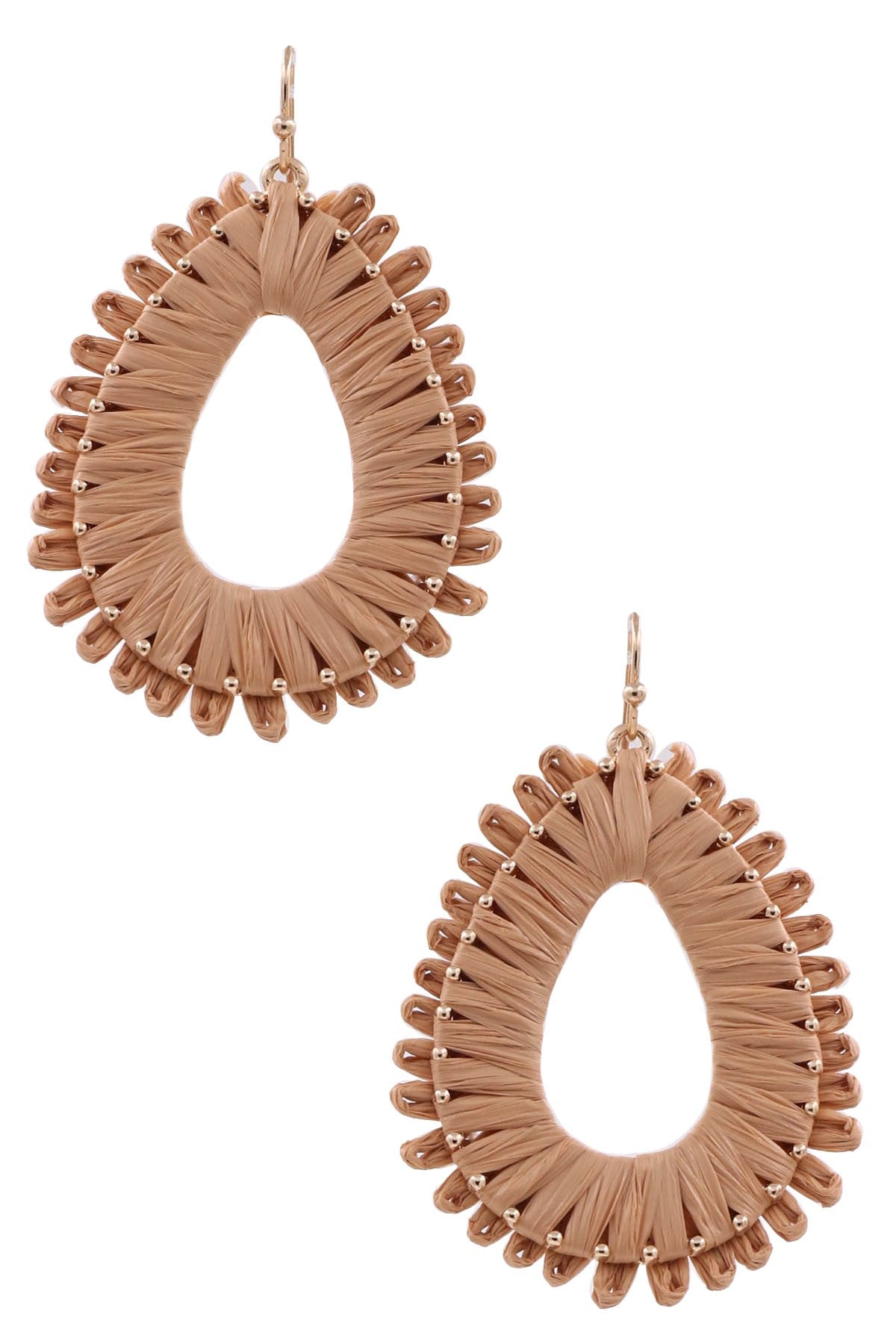 Paper Raffia Teardrop Dangle Earrings- Beige