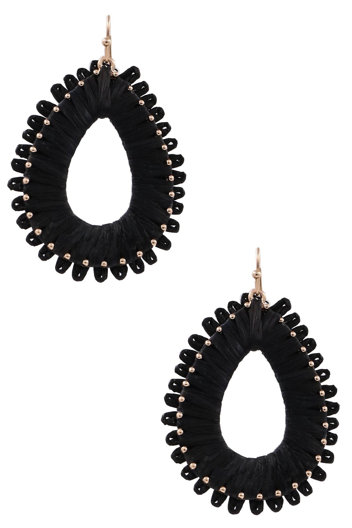 Paper Raffia Teardrop Dangle Earrings- Black