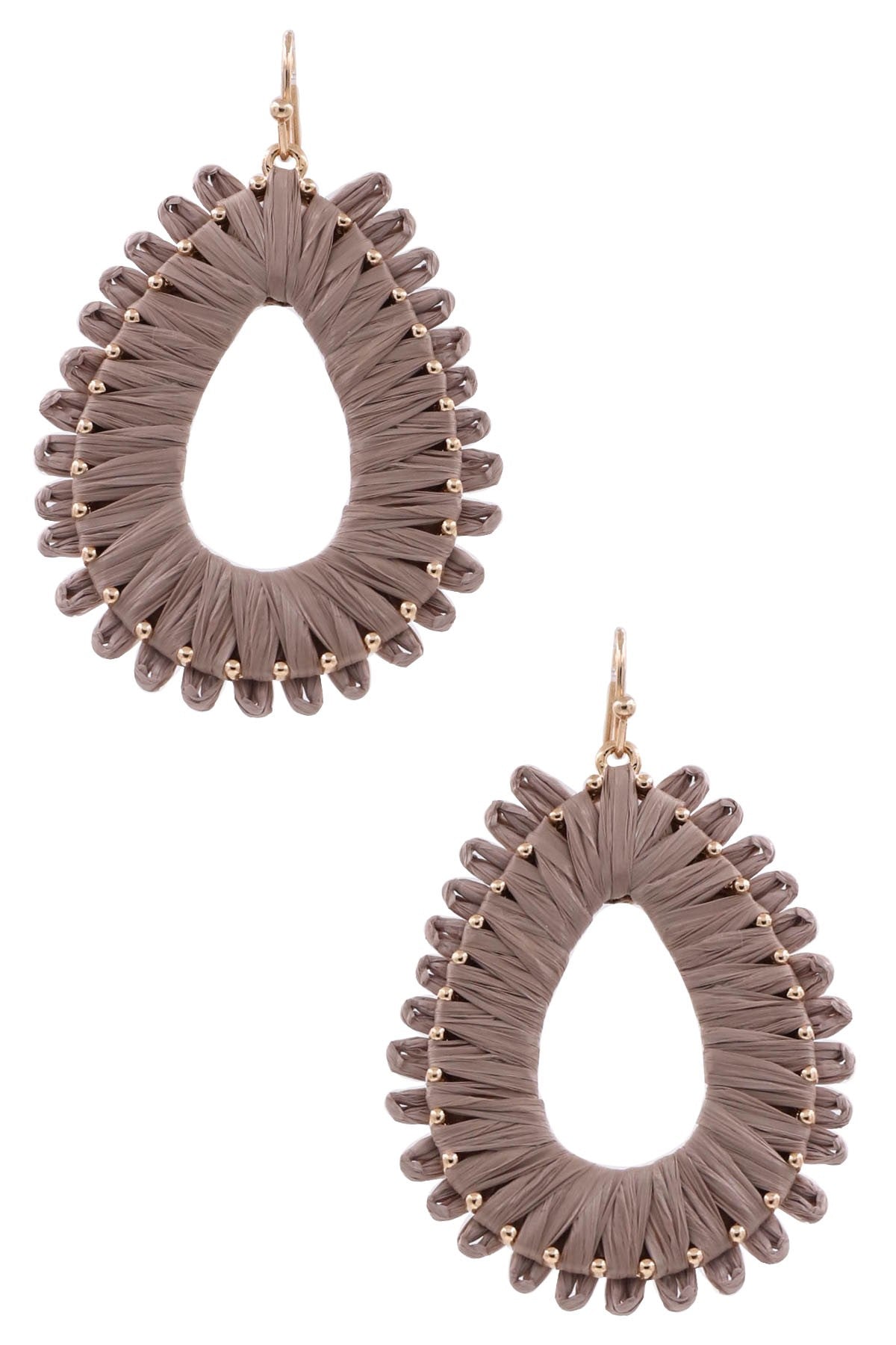 Paper Raffia Teardrop Dangle Earrings- Light Grey