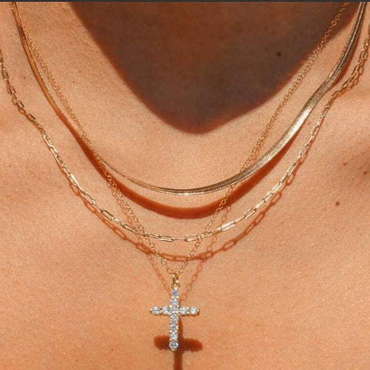 18K Tarnish Free Cross Layered Necklace