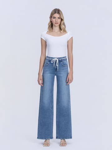 High Rise Drawstring Wide Jeans