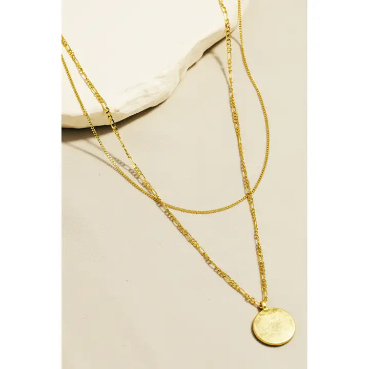 Vintage Gold Coin Pendant Layered Chains Necklace