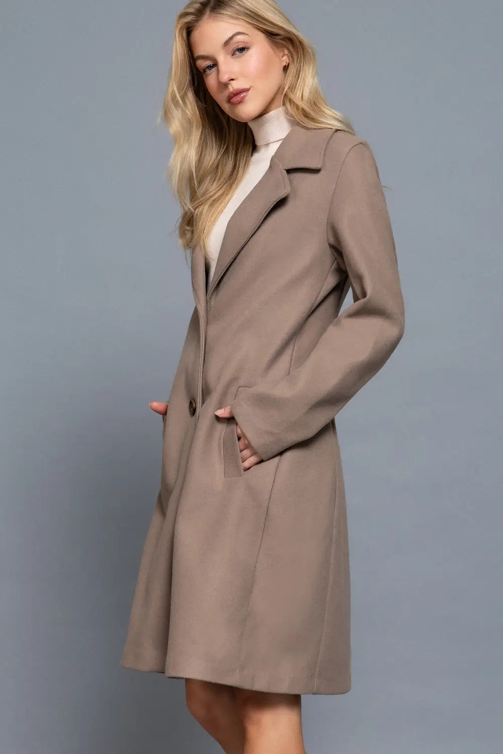 Long Sleeve A-Line Long Coat Khaki