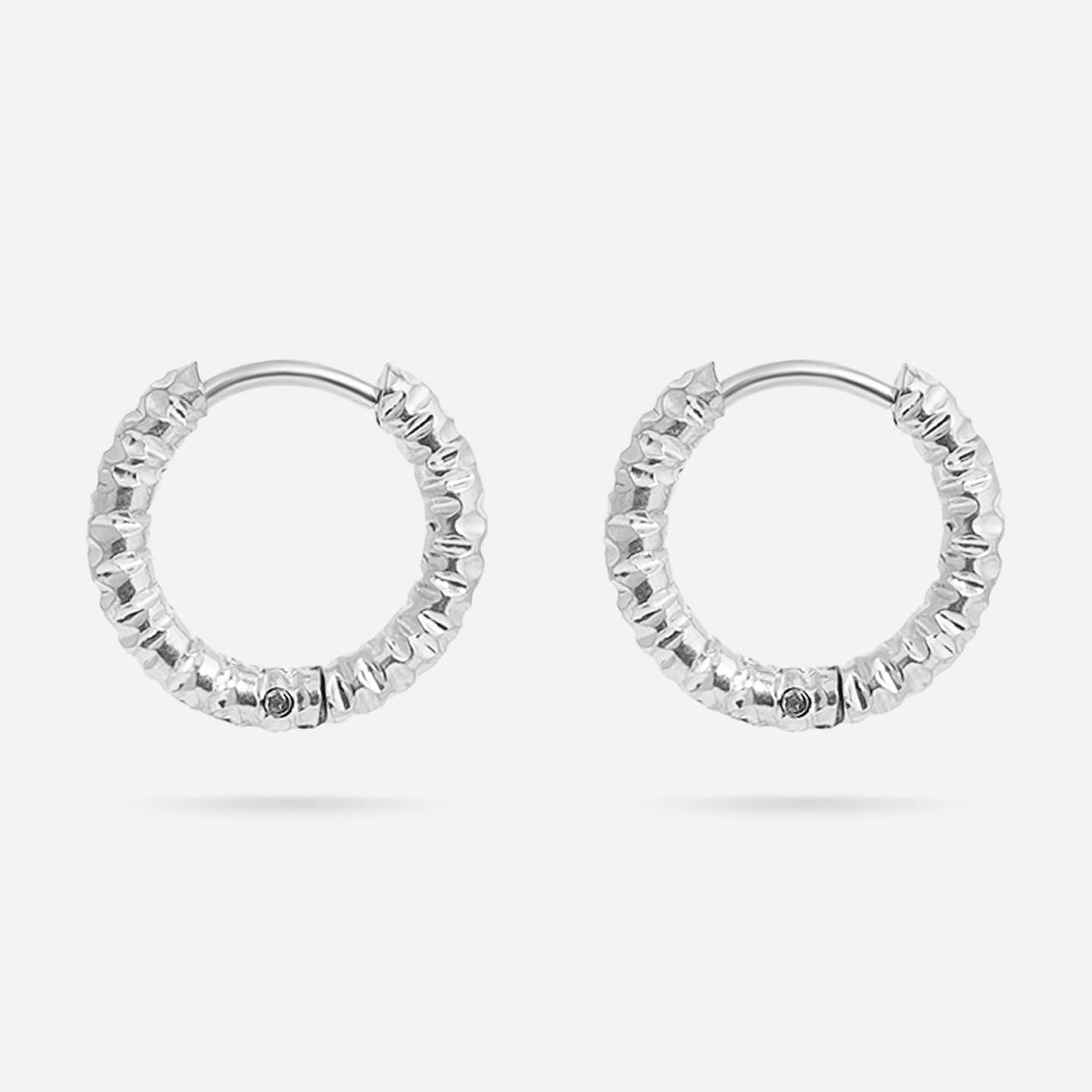 Stainless Steel Textured Huggie Hoop Earrings